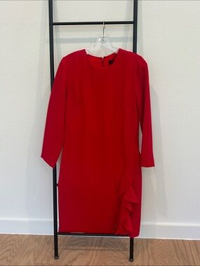 Banana Republic Red Long Sleeve Ruffle Sheath Dress
